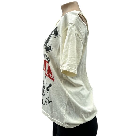 Recycled Karma AC/DC Hells Bells Back In Black Graphic Band Tee Crisscross S - Picture 4 of 8